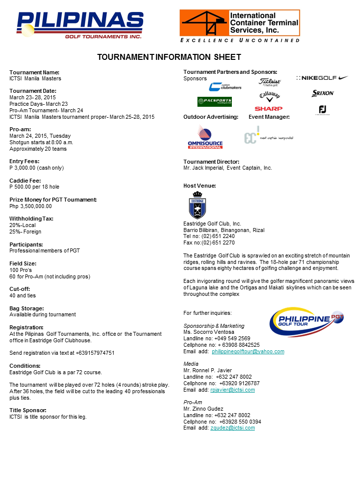 Eastridge golf Tournament Infosheet 2015