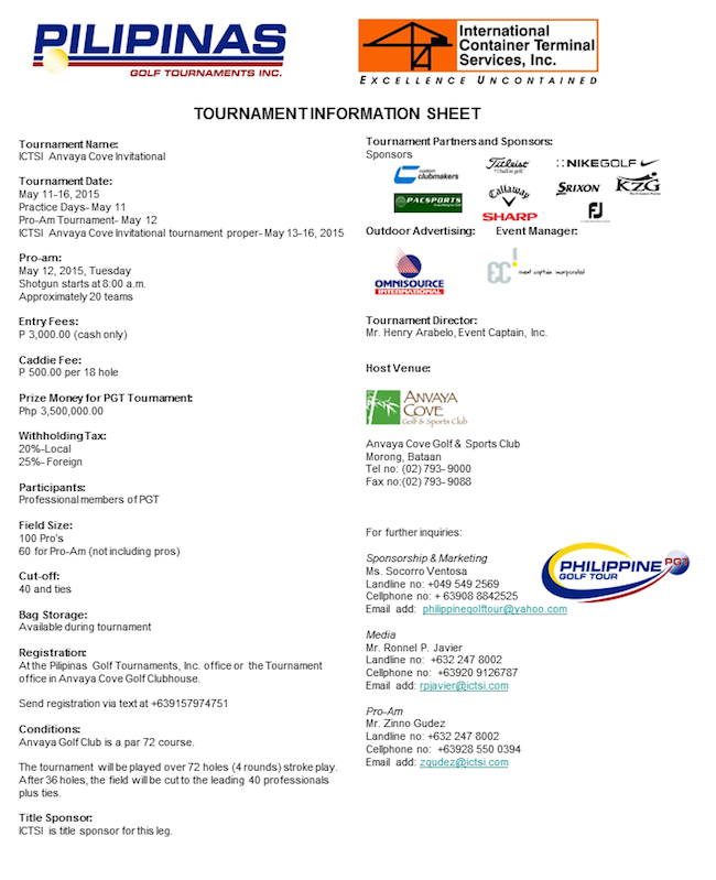 ICTSI Anvaya golf Tournament Infosheet 2015