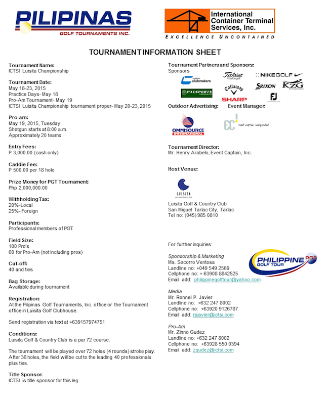 ICTSI Luisita golf Tournament Infosheet 2015