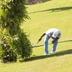 balasabas checking his ball inside the tree in hole 1