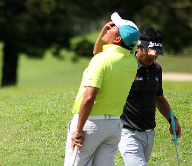 Orlan Sumcad reacts after missing a birdie putt on No. 5
